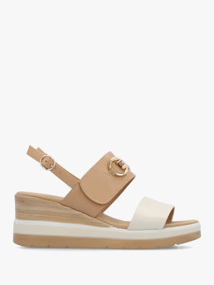 Rovell Beige Leather Snaffle Low Wedge Sandals