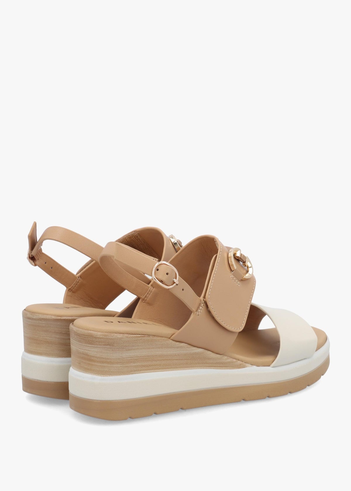 Rovell Beige Leather Snaffle Low Wedge Sandals