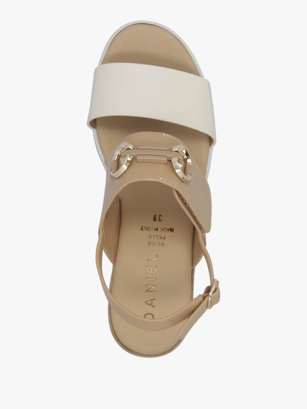Rovell Beige Leather Snaffle Low Wedge Sandals