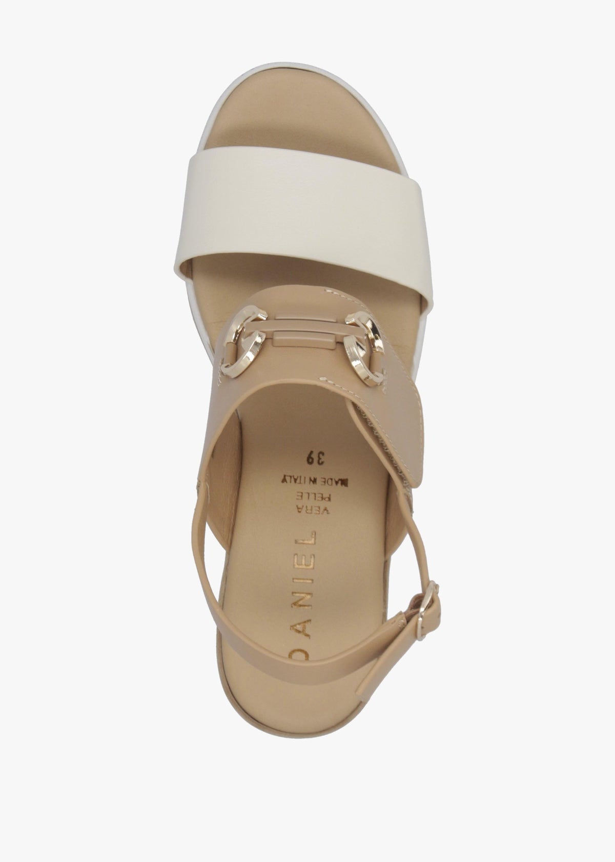 Rovell Beige Leather Snaffle Low Wedge Sandals