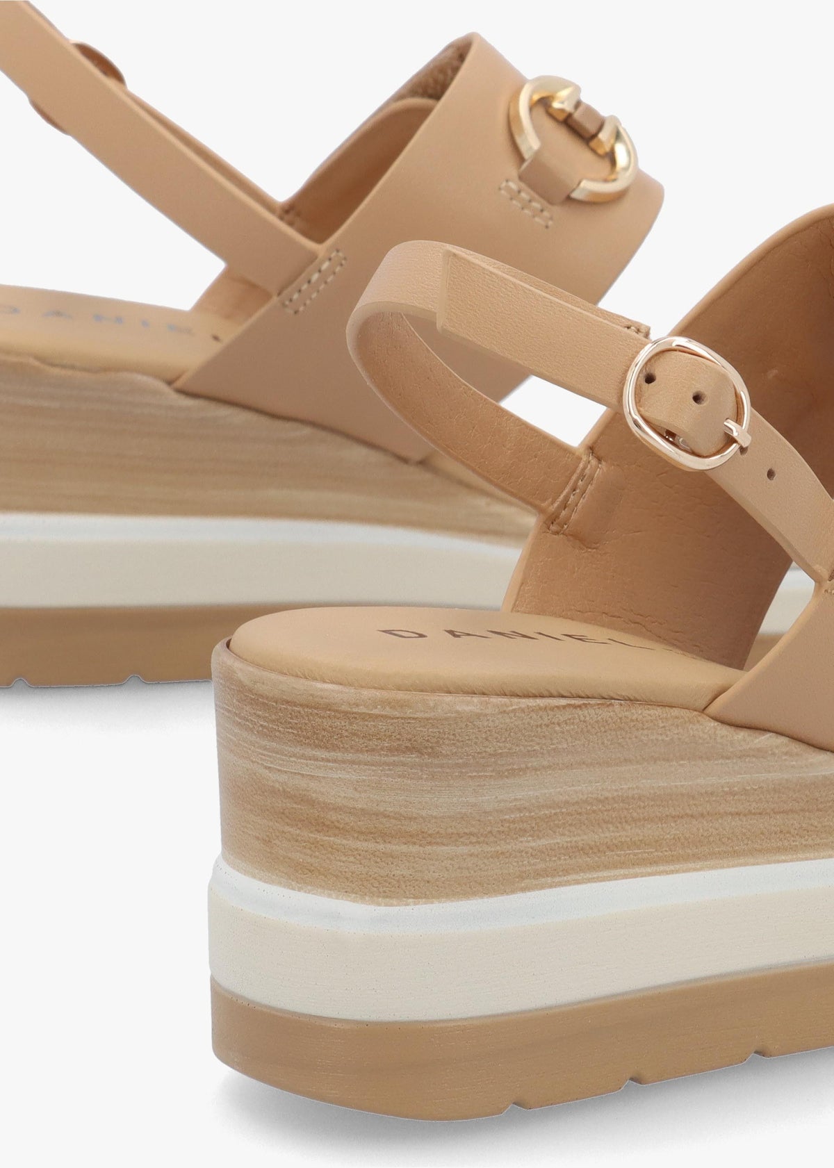Rovell Beige Leather Snaffle Low Wedge Sandals