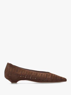 Sicily Tan Suede Perforated Flat Pumps