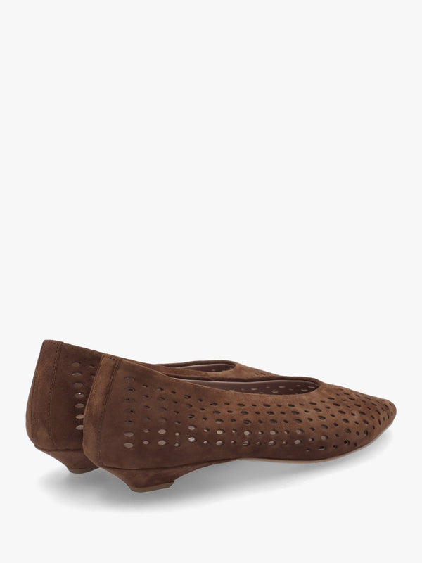 Sicily Tan Suede Perforated Flat Pumps