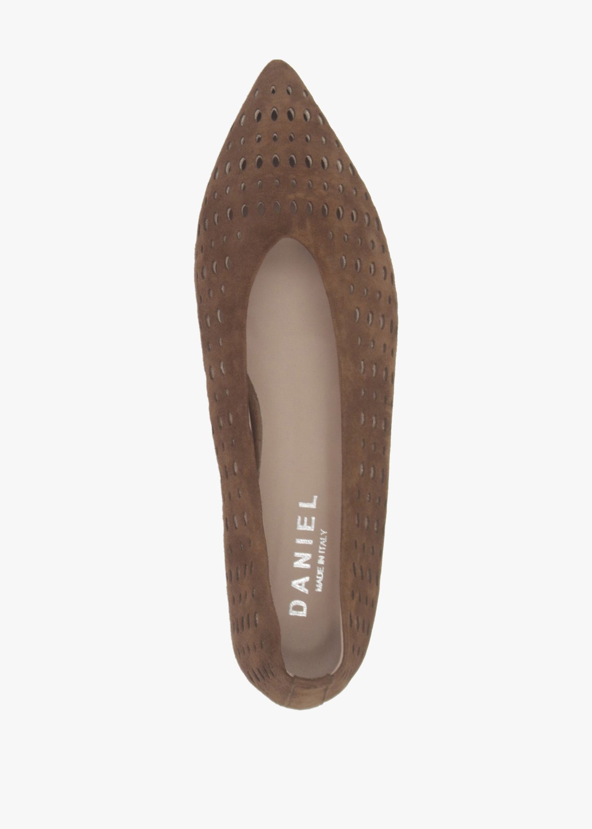Sicily Tan Suede Perforated Flat Pumps