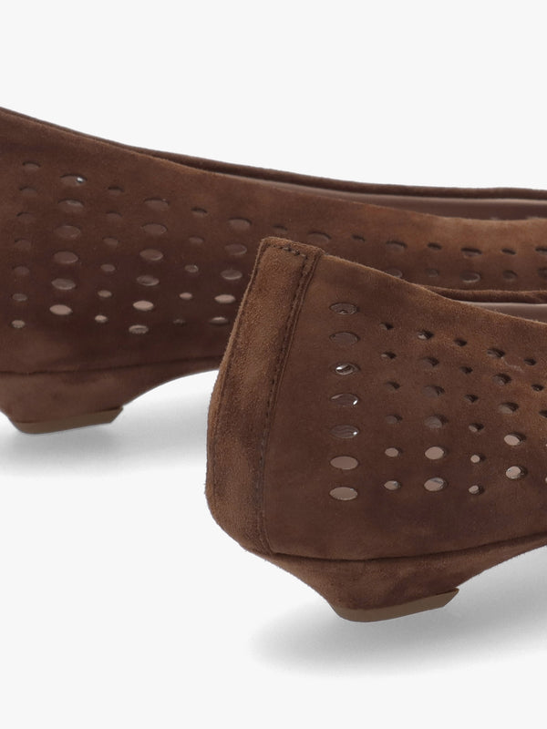 Sicily Tan Suede Perforated Flat Pumps