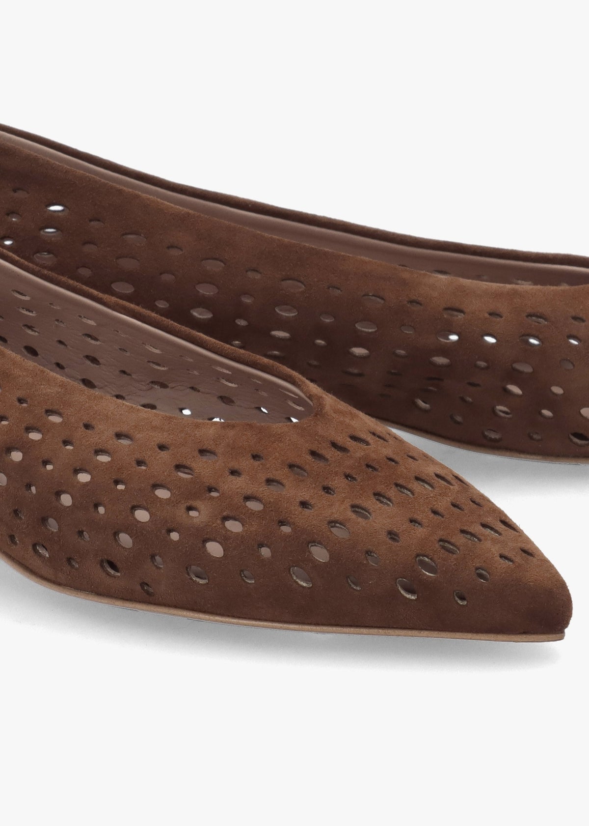 Sicily Tan Suede Perforated Flat Pumps