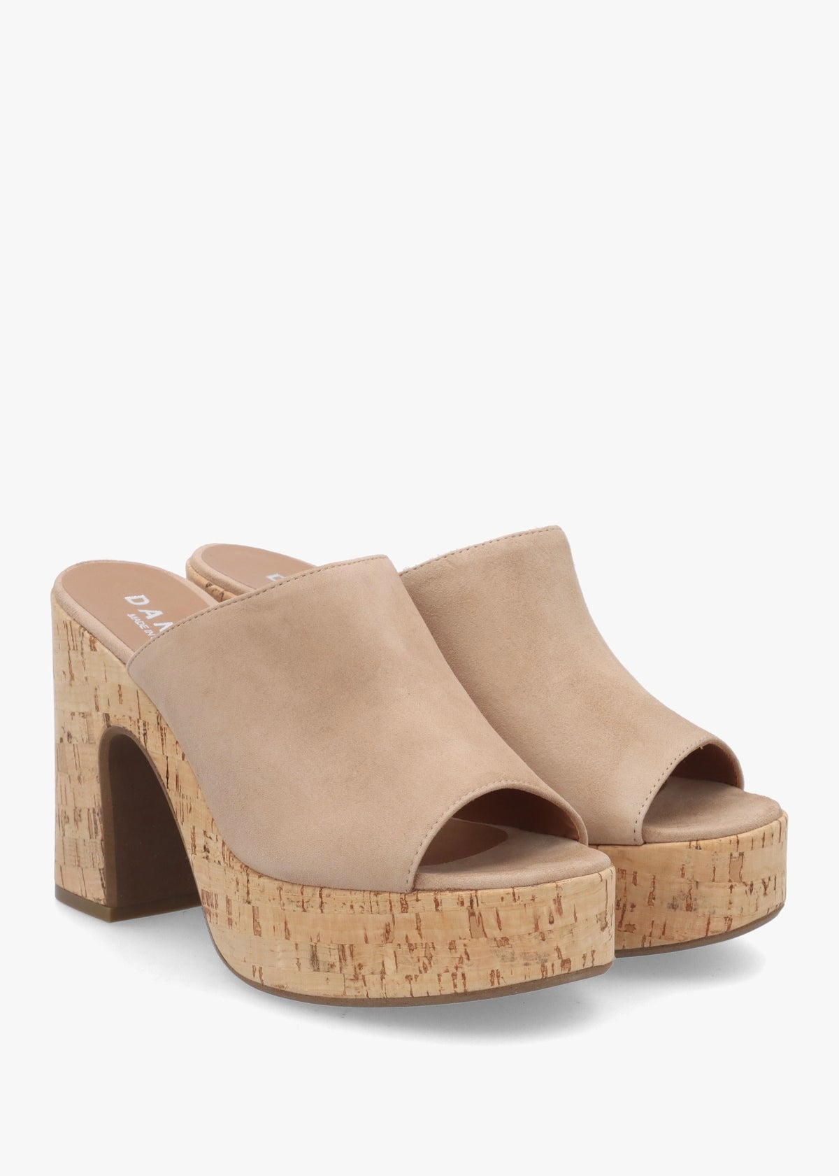 Silken Beige Suede Cork Platform Heeled Mules