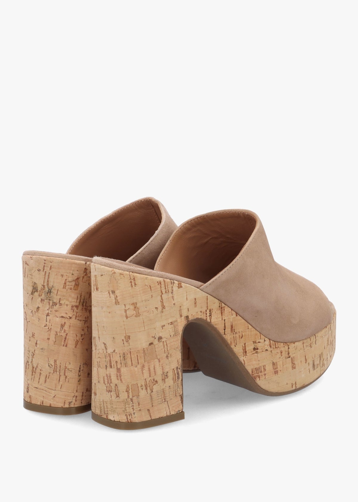 Silken Beige Suede Cork Platform Heeled Mules