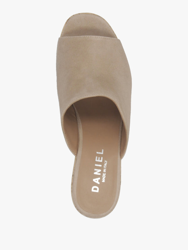 Silken Beige Suede Cork Platform Heeled Mules