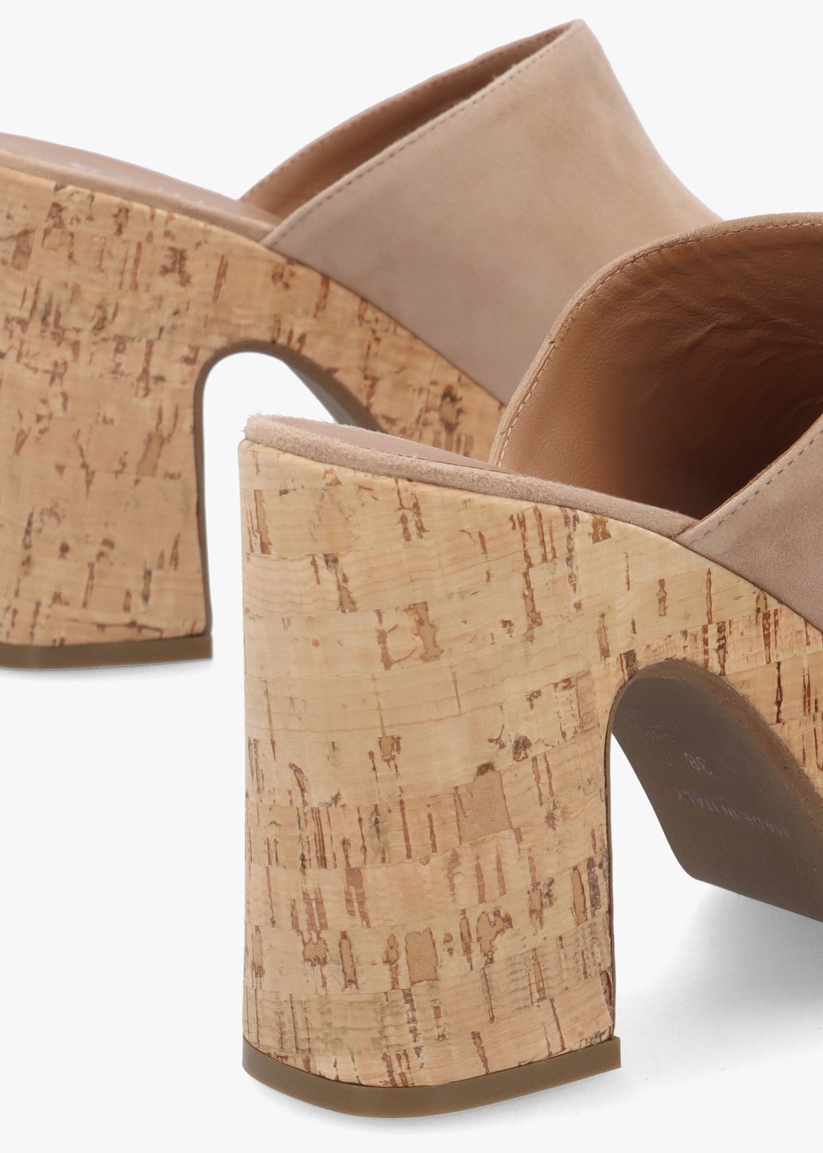 Silken Beige Suede Cork Platform Heeled Mules