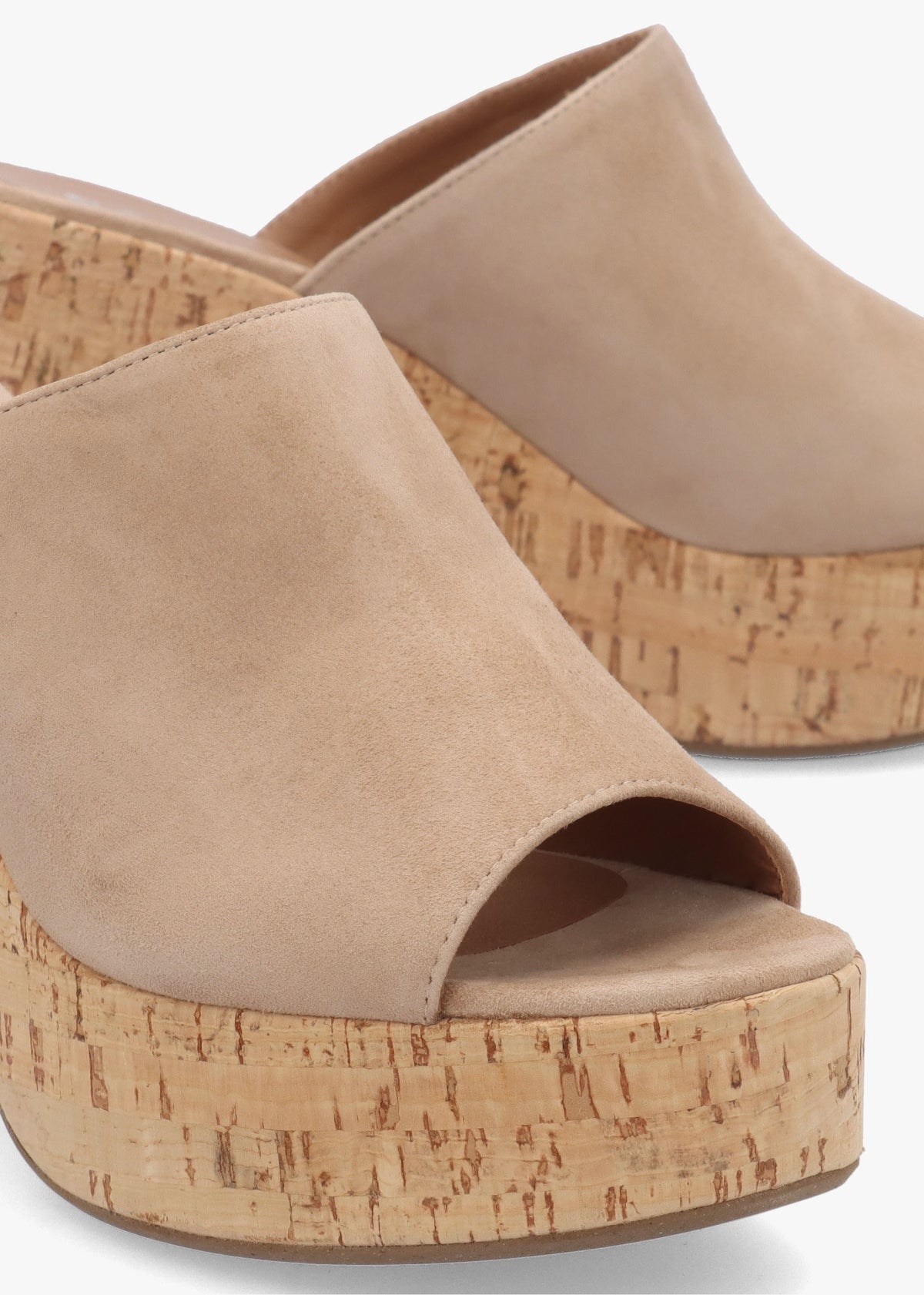 Silken Beige Suede Cork Platform Heeled Mules