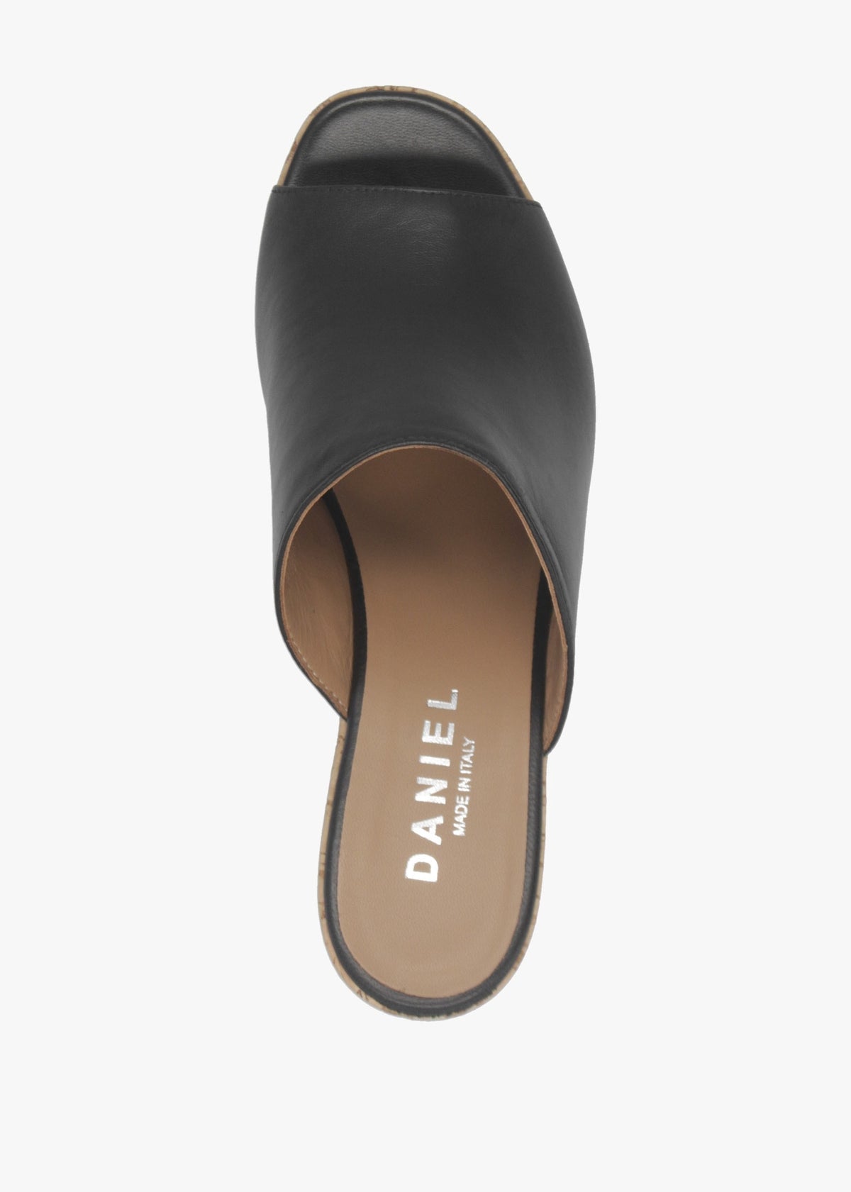 Silken Black Leather Cork Platform Heeled Mules