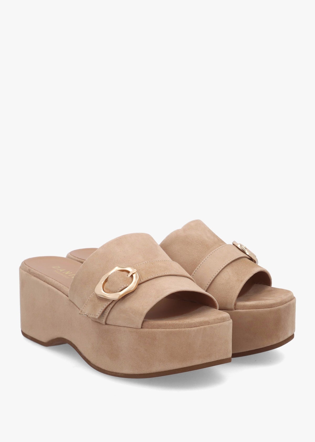 Slate Beige Suede One Bar Flatform Mules