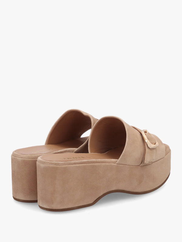 Slate Beige Suede One Bar Flatform Mules