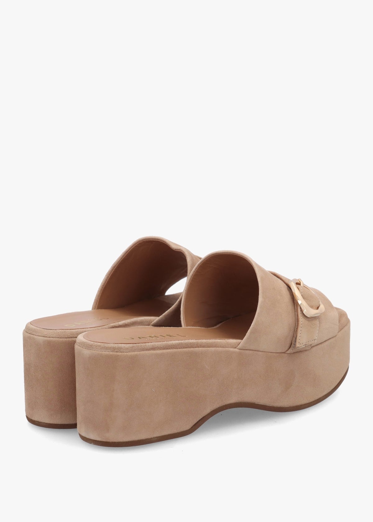 Slate Beige Suede One Bar Flatform Mules