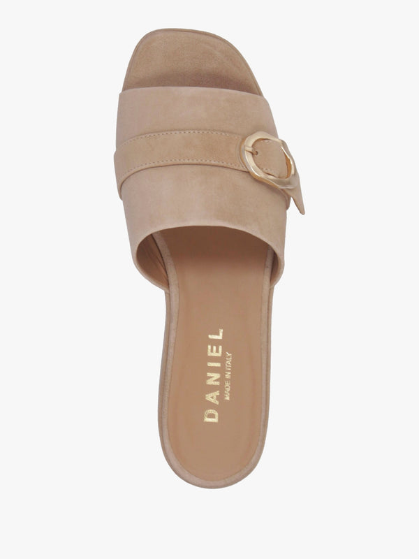 Slate Beige Suede One Bar Flatform Mules