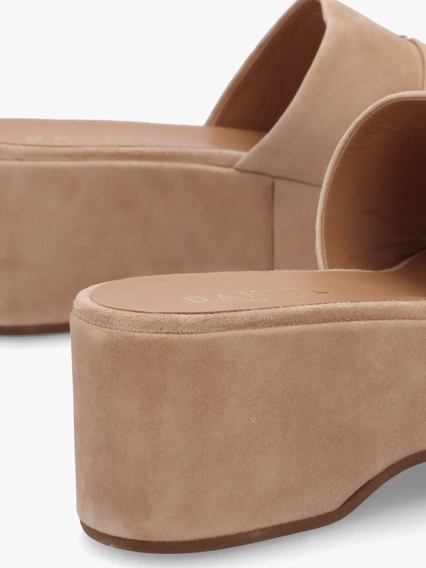 Slate Beige Suede One Bar Flatform Mules