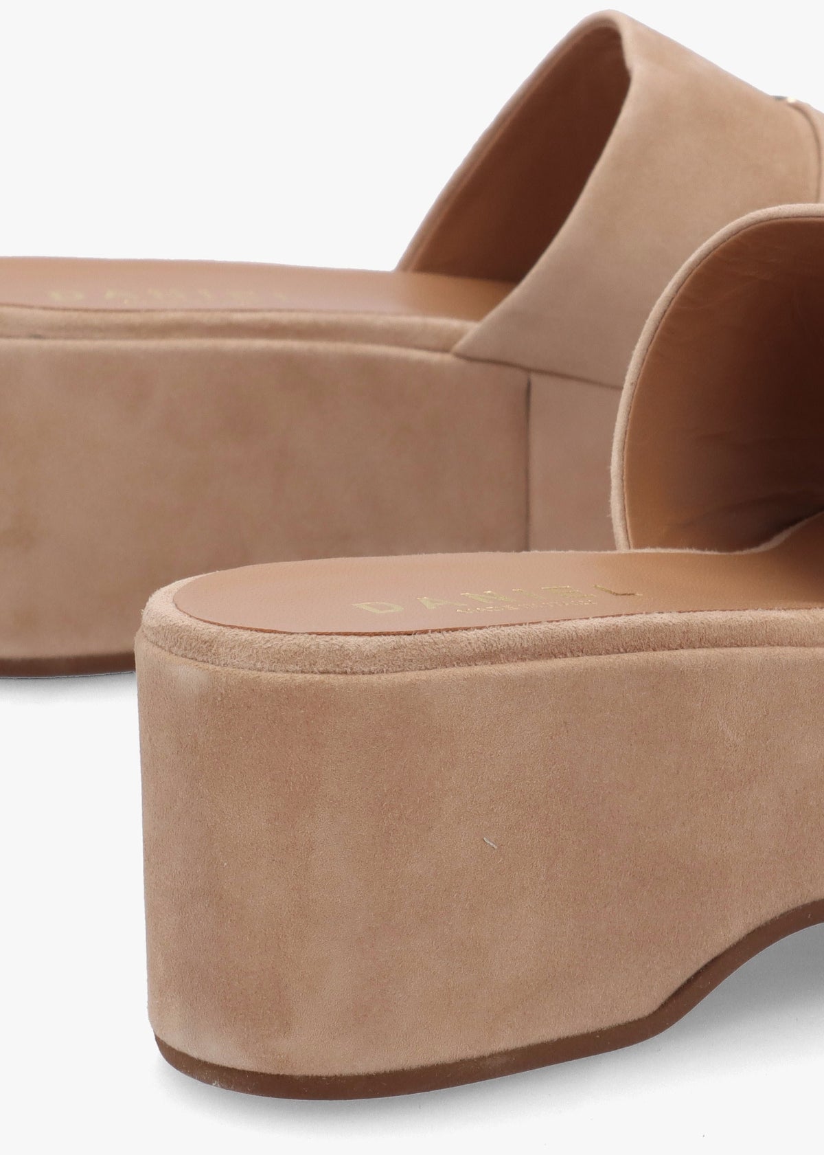 Slate Beige Suede One Bar Flatform Mules