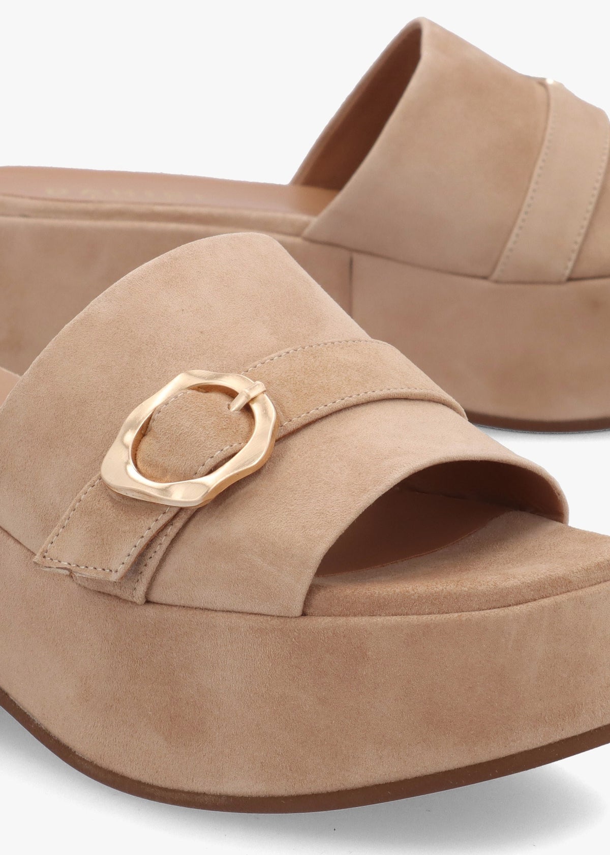 Slate Beige Suede One Bar Flatform Mules