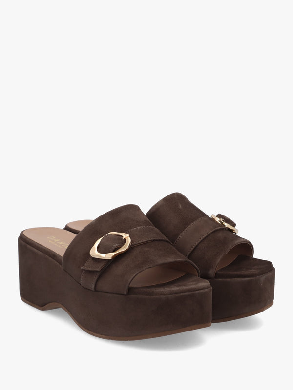 Slate Brown Suede One Bar Flatform Mules