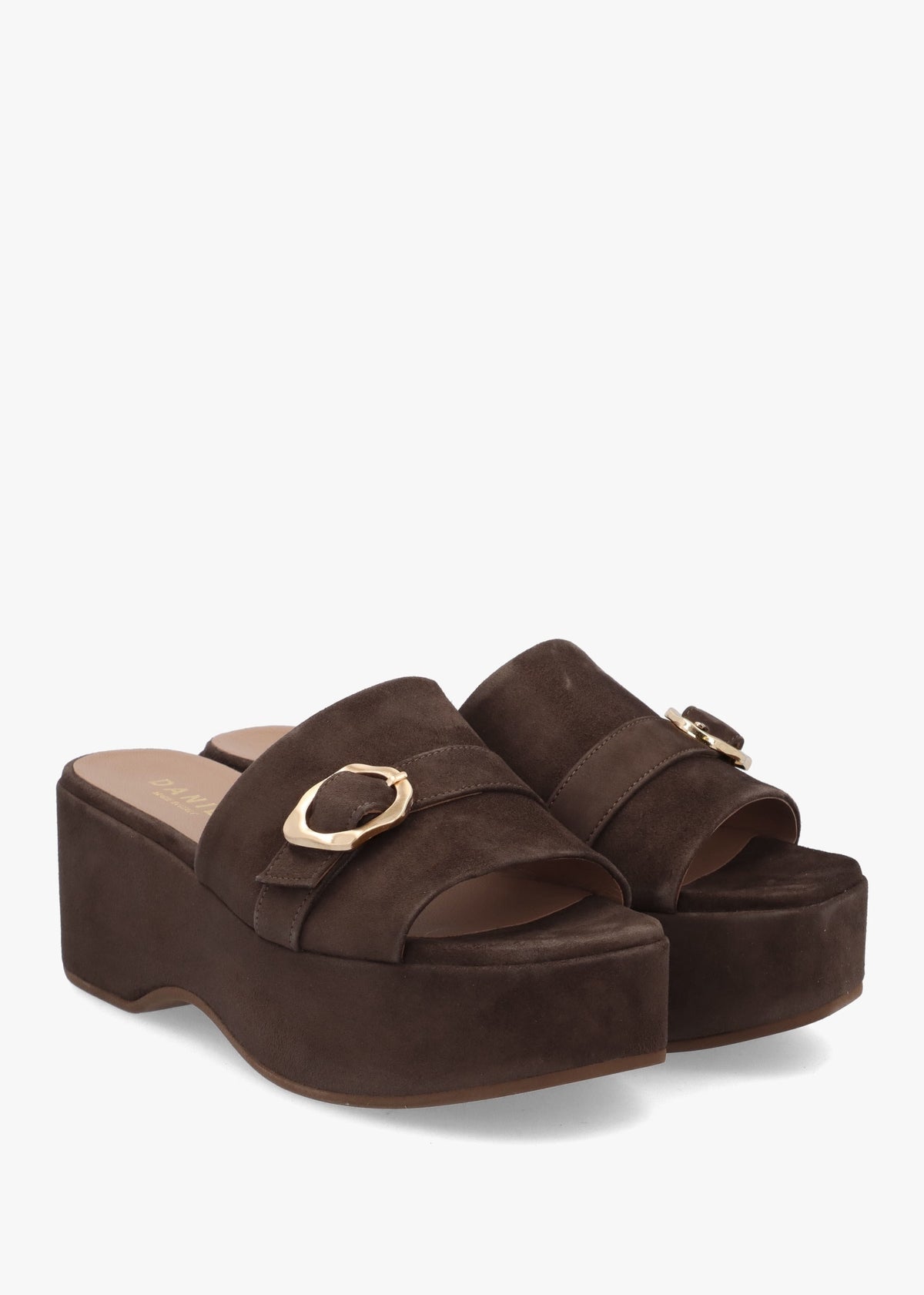 Slate Brown Suede One Bar Flatform Mules