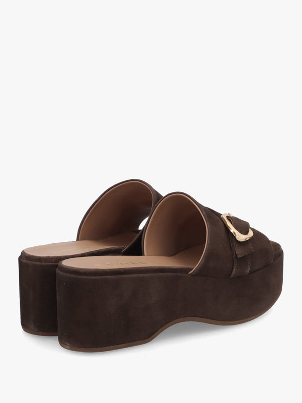 Slate Brown Suede One Bar Flatform Mules