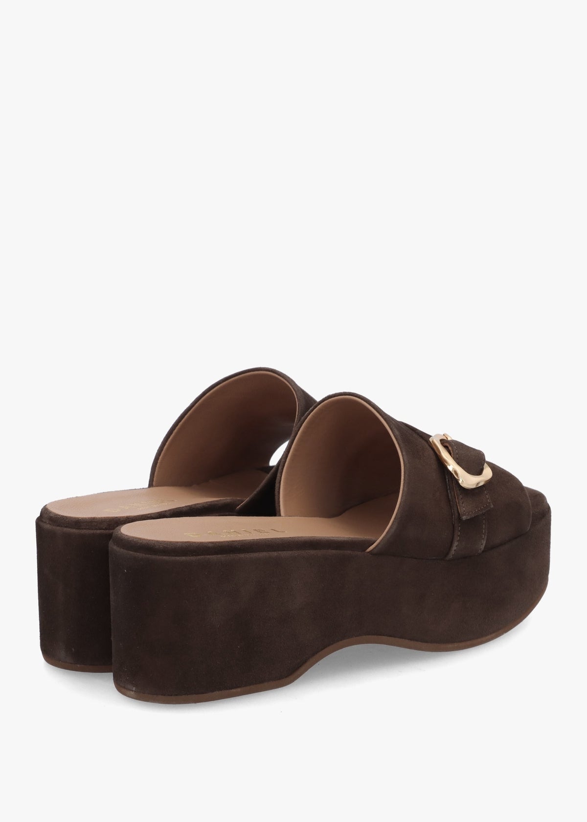 Slate Brown Suede One Bar Flatform Mules