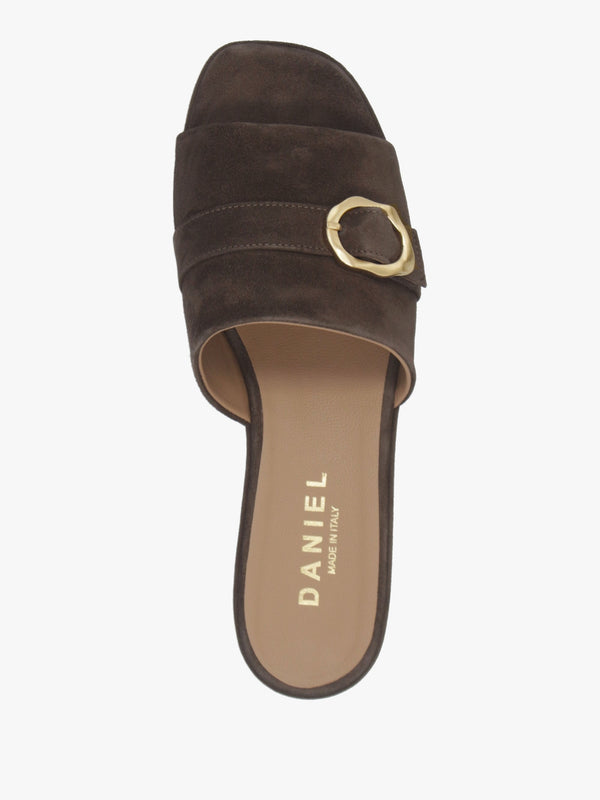 Slate Brown Suede One Bar Flatform Mules