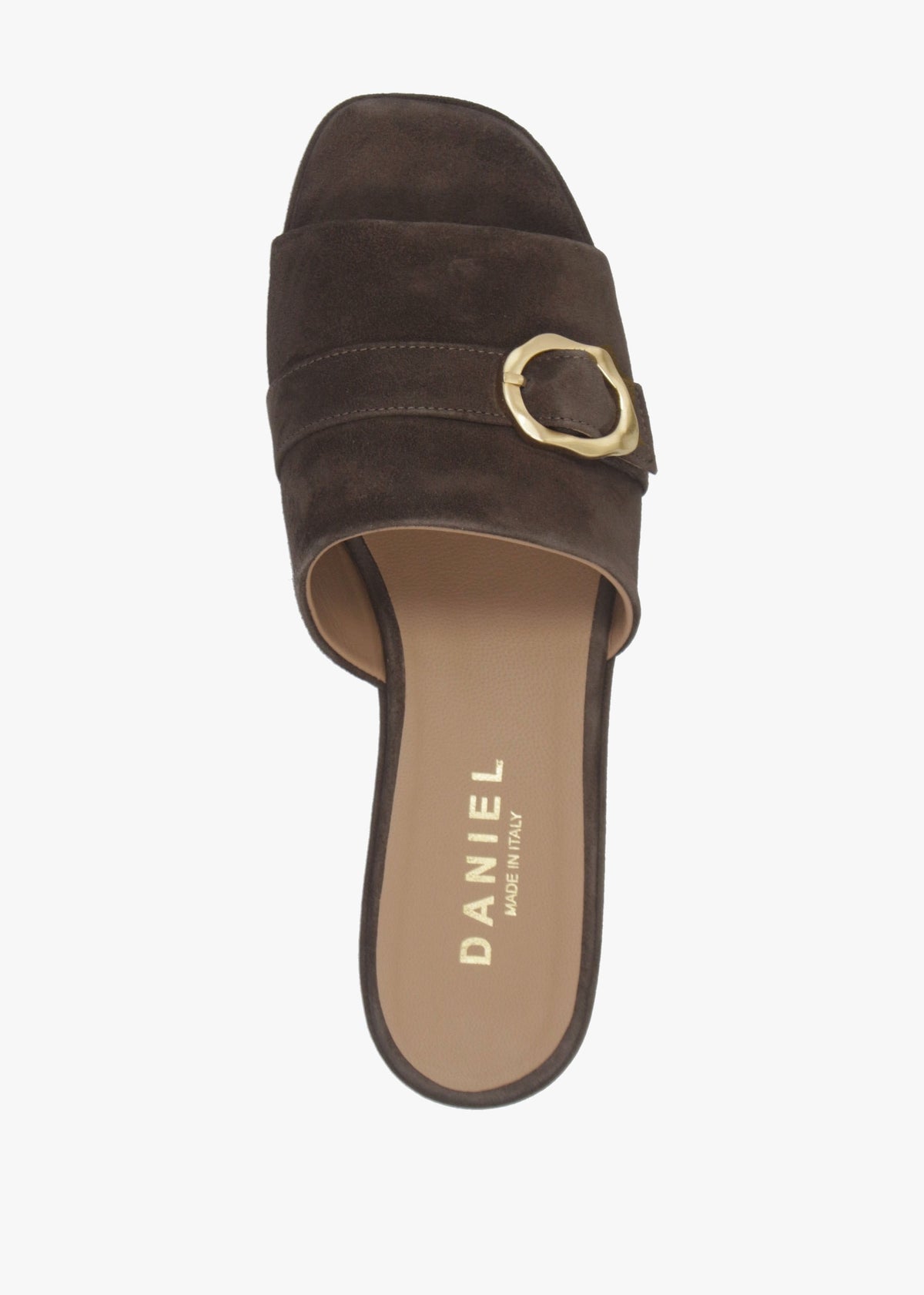 Slate Brown Suede One Bar Flatform Mules