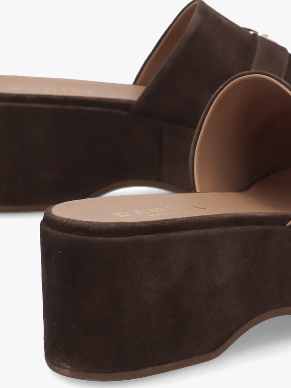 Slate Brown Suede One Bar Flatform Mules