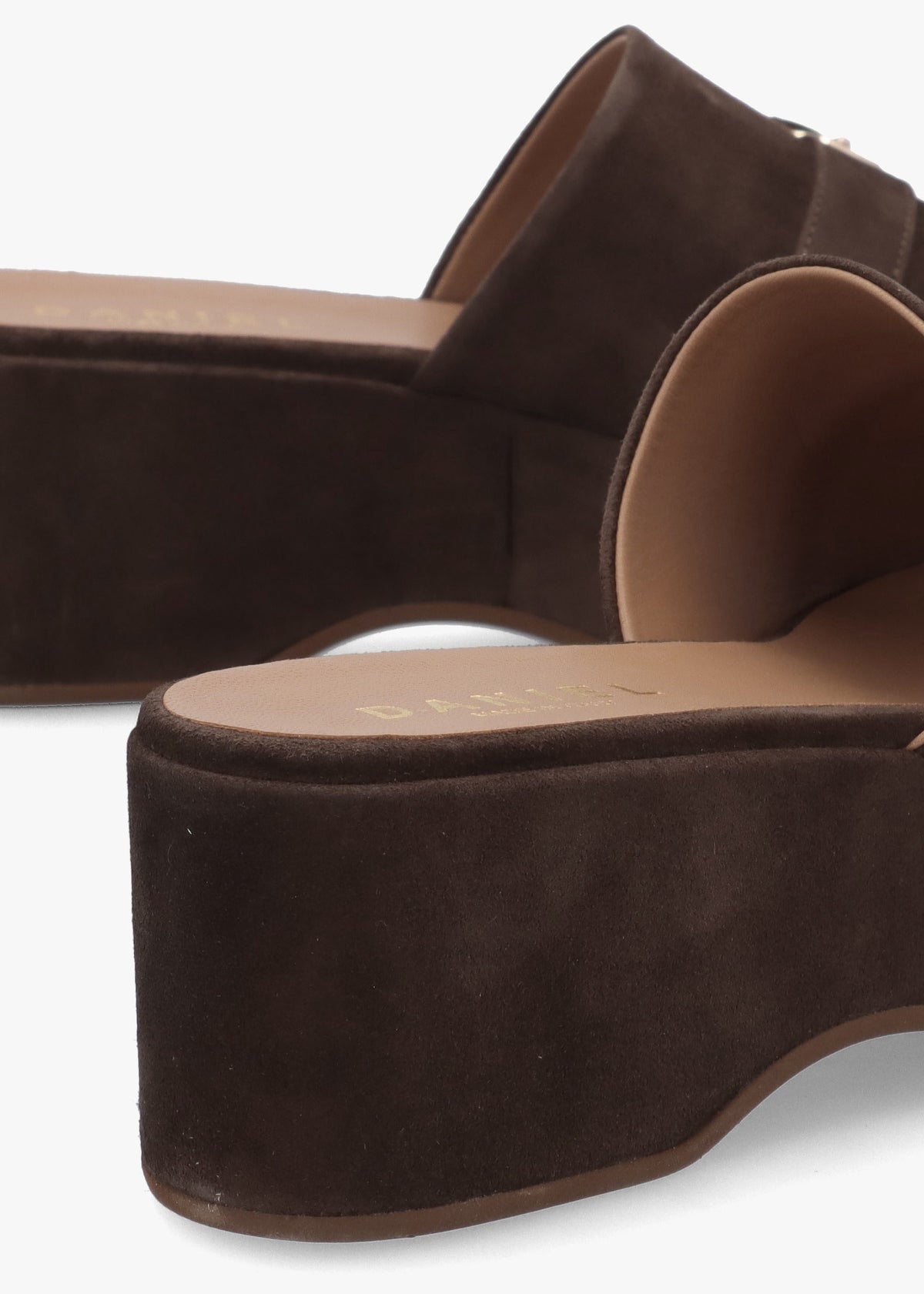 Slate Brown Suede One Bar Flatform Mules