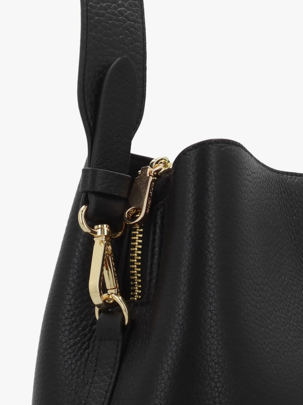 Dukes Place Medium Compartment Black Grained Leather Cross-Body Bag