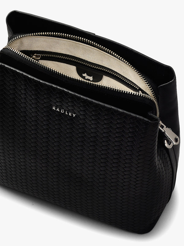 Dukes Place Weave Medium Compartment Black Leather Cross-Body Bag