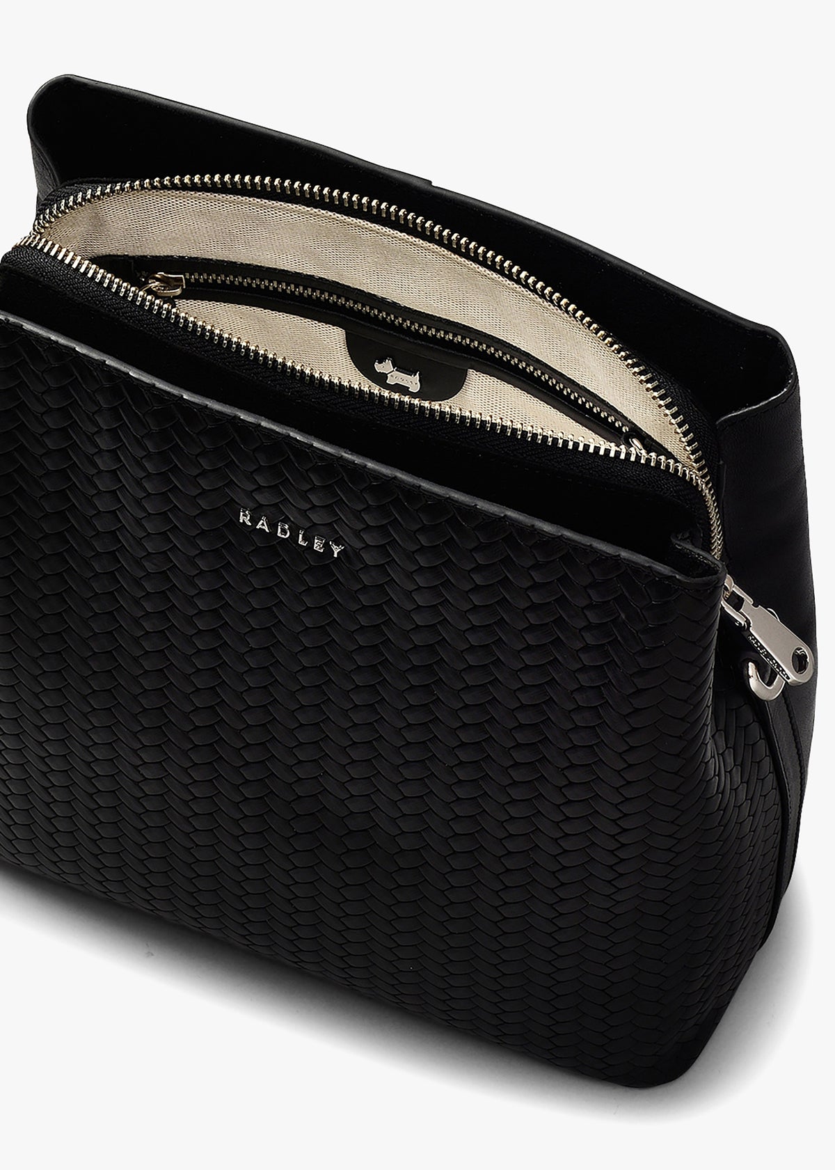 Dukes Place Weave Medium Compartment Black Leather Cross-Body Bag