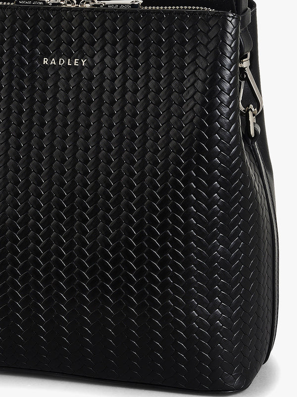 Dukes Place Weave Medium Compartment Black Leather Cross-Body Bag