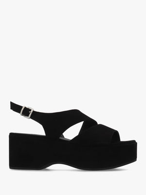 Sona Black Suede Asymmetric Flatform Sandals