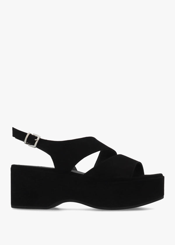 Sona Black Suede Asymmetric Flatform Sandals