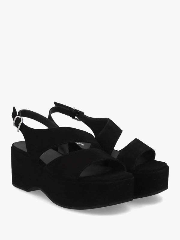 Sona Black Suede Asymmetric Flatform Sandals