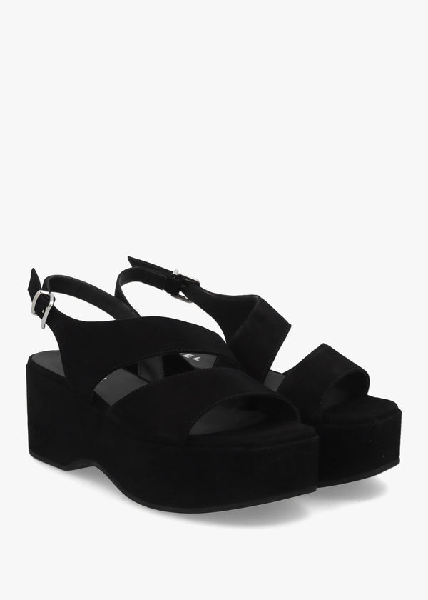 Sona Black Suede Asymmetric Flatform Sandals