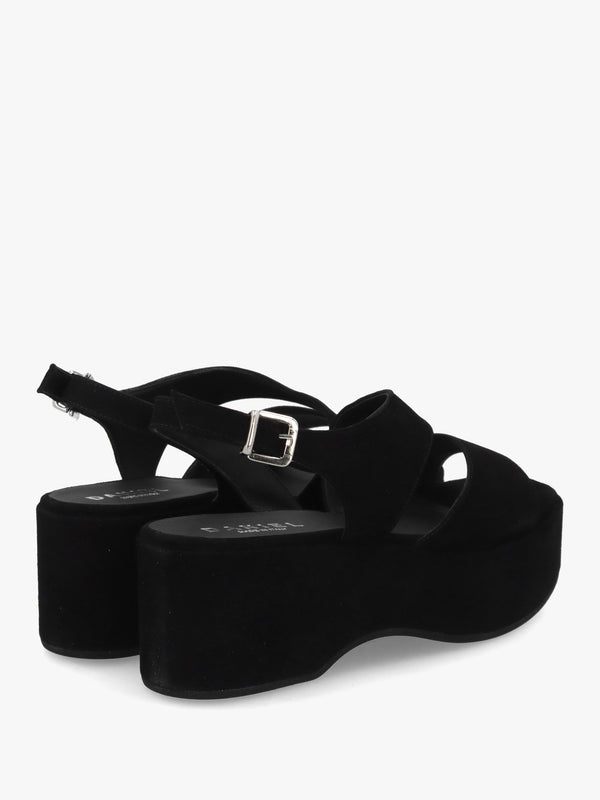 Sona Black Suede Asymmetric Flatform Sandals