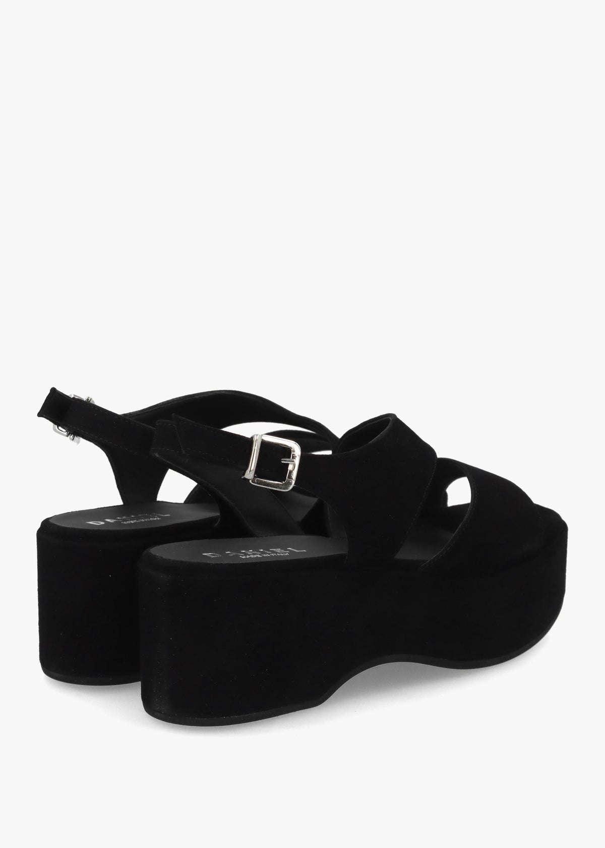 Sona Black Suede Asymmetric Flatform Sandals