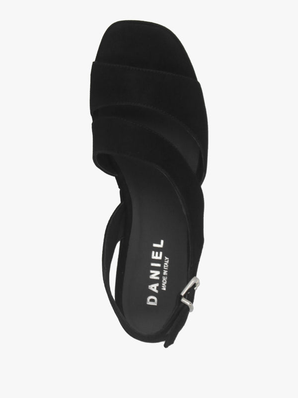 Sona Black Suede Asymmetric Flatform Sandals