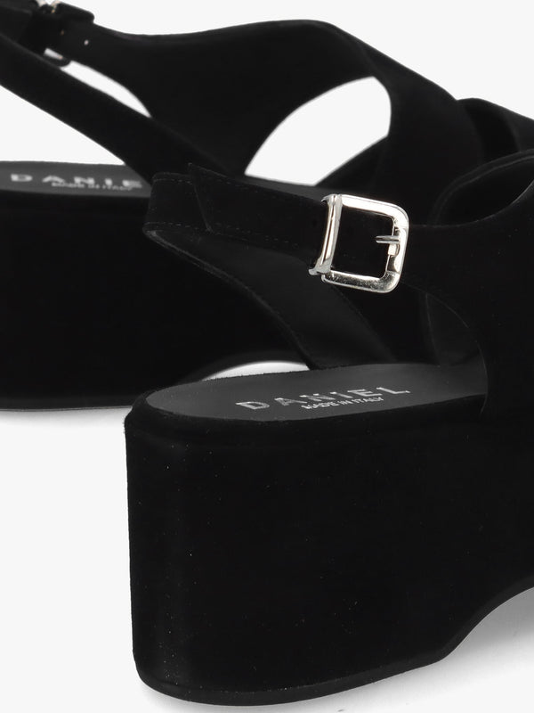 Sona Black Suede Asymmetric Flatform Sandals