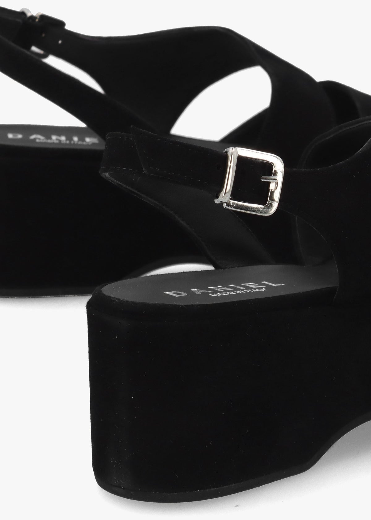 Sona Black Suede Asymmetric Flatform Sandals