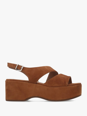 Sona Tan Suede Asymmetric Flatform Sandals