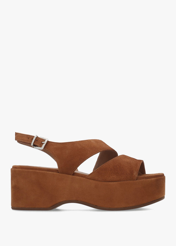 Sona Tan Suede Asymmetric Flatform Sandals