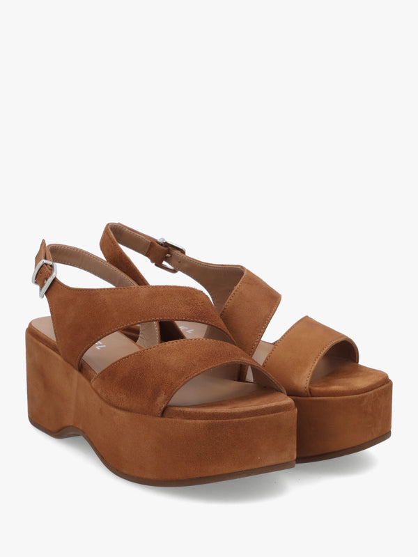 Sona Tan Suede Asymmetric Flatform Sandals