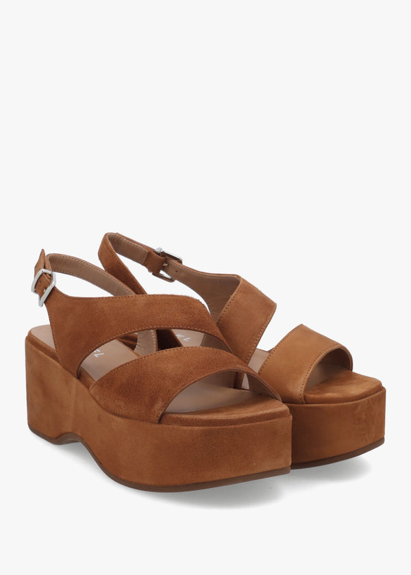 Sona Tan Suede Asymmetric Flatform Sandals