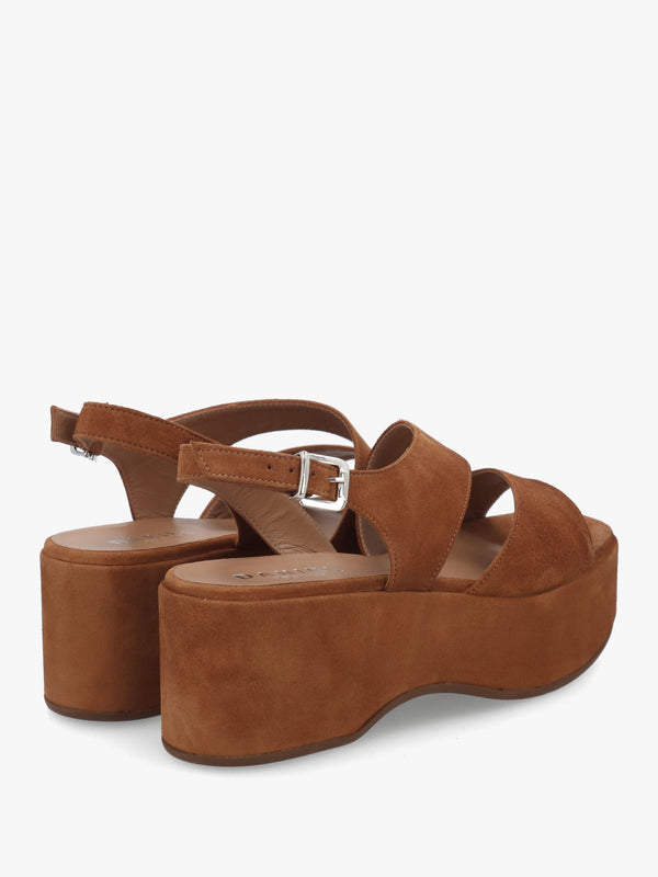 Sona Tan Suede Asymmetric Flatform Sandals
