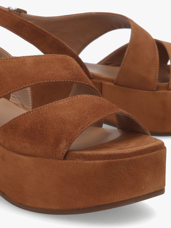 Sona Tan Suede Asymmetric Flatform Sandals